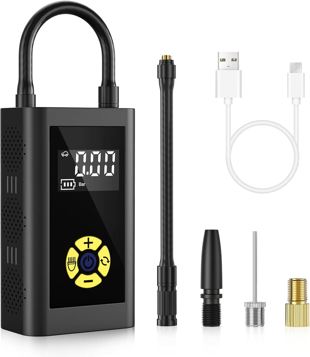 150PSI Portable Tire Inflator - Rechargeable Air Compressor for Cars, Bikes, Motorcycles, Balls, with LED Emergency Light & Flashlight‌