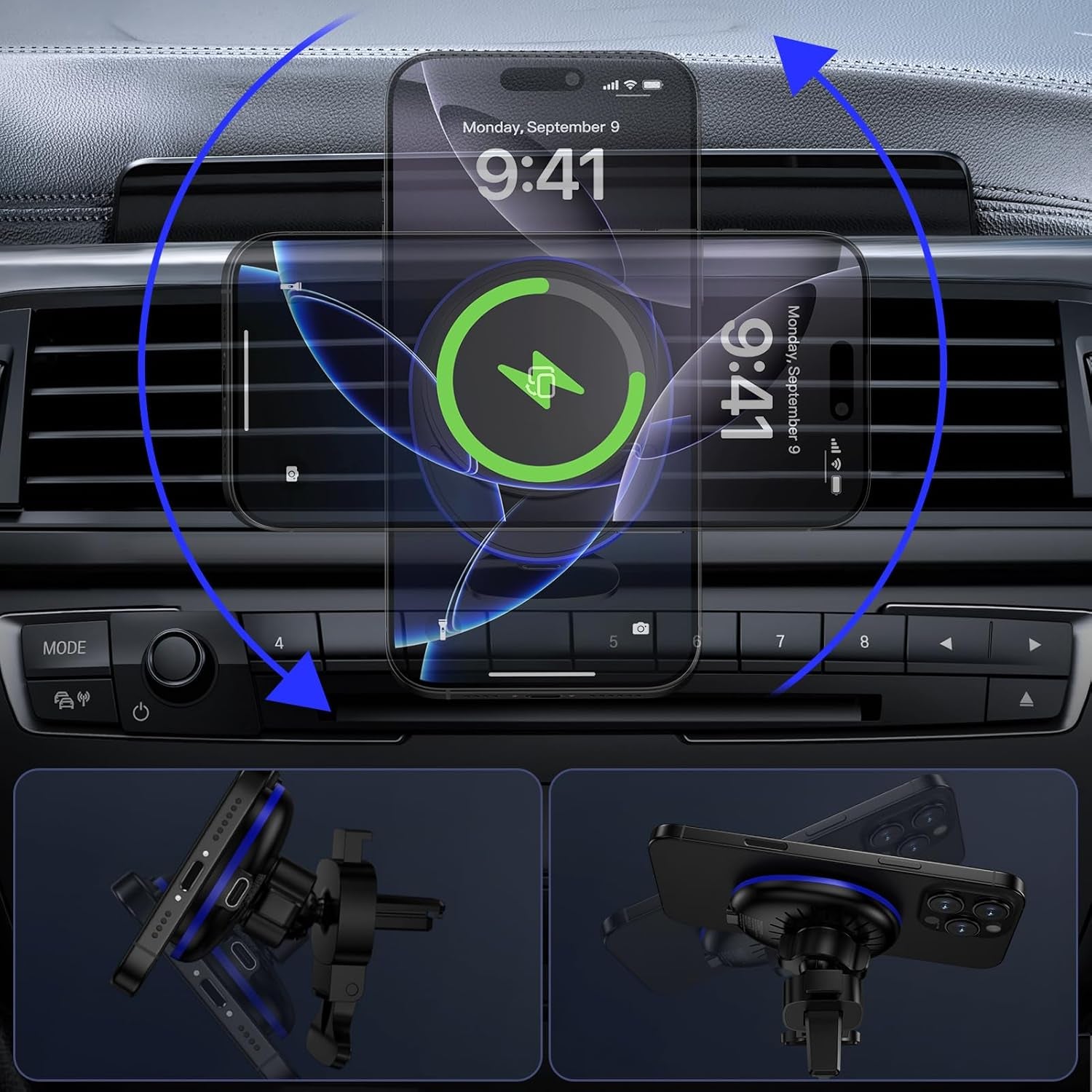 Wireless Mag Safe Car Mount Charger for Samsung Galaxy S25 Ultra S24 FE S23 P...