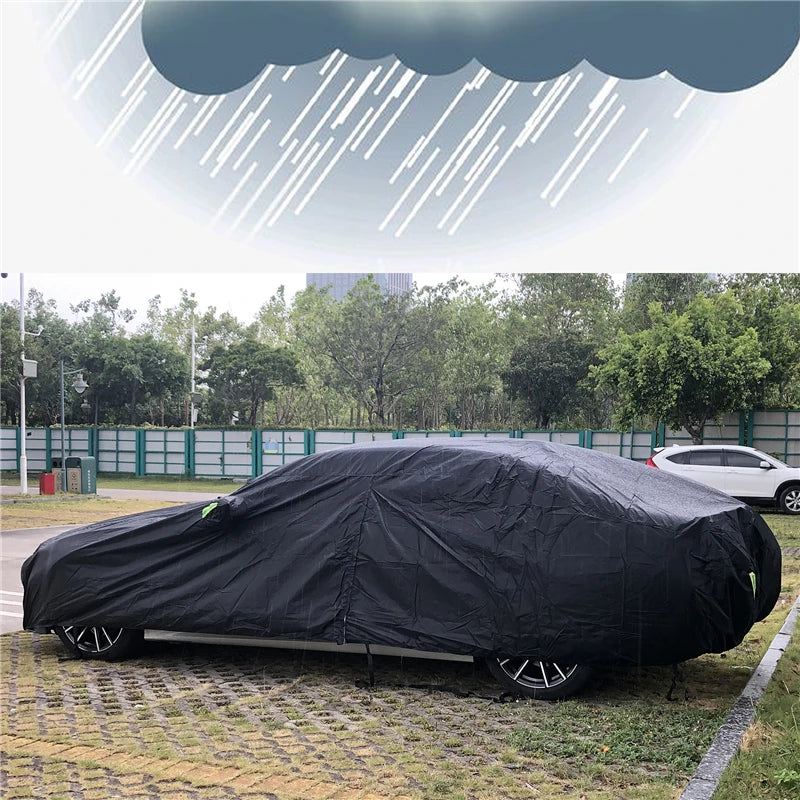 Universal Suv/Sedan Full Car Covers Outdoor Waterproof Sun Rain Snow Protection UV Car Zipper Design Black Car Case Cover S-XXL