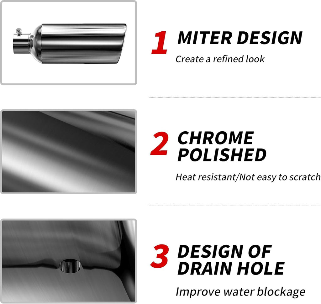 3 to 6 Inch Exhaust Tip, 3" Inlet 6” Outlet 15” Overall Length Stainless Steel E