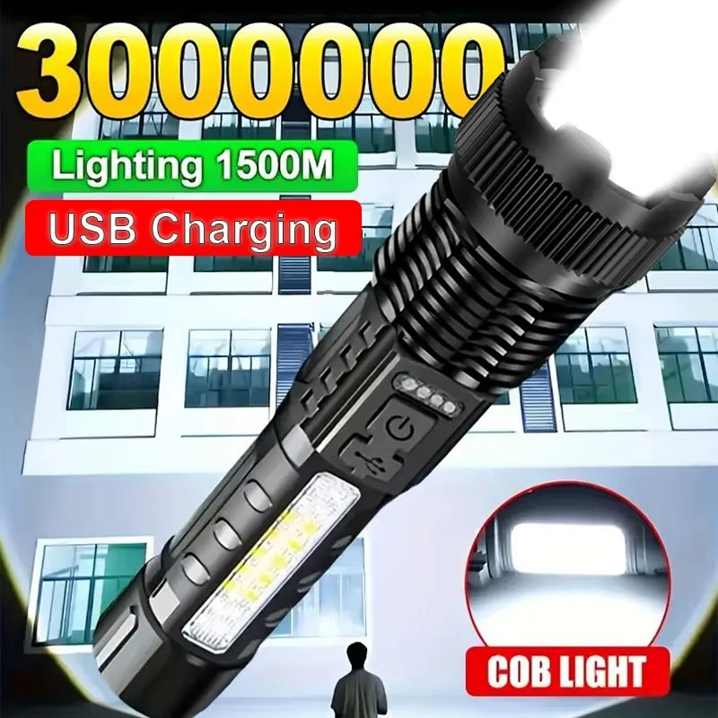Powerful Flashlights Rechargeable Torch Light High Power LED Flashlight Built-In Battery for Camping Emergency Lamp