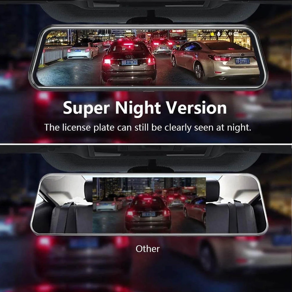 10" 1080P Mirror Dash Cam,Full Touch Screen Backup Camera Front and Rear View Parking Monitor with Super Night Vision, Motion Detection, G-Sensor