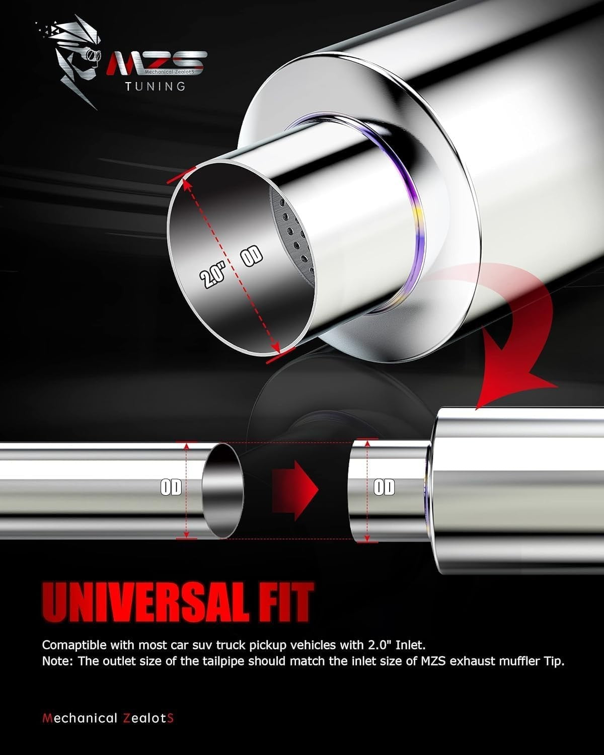 Exhaust Muffler, Straight through Stainless Steel 2 Intlet 3 Outlet Burnt