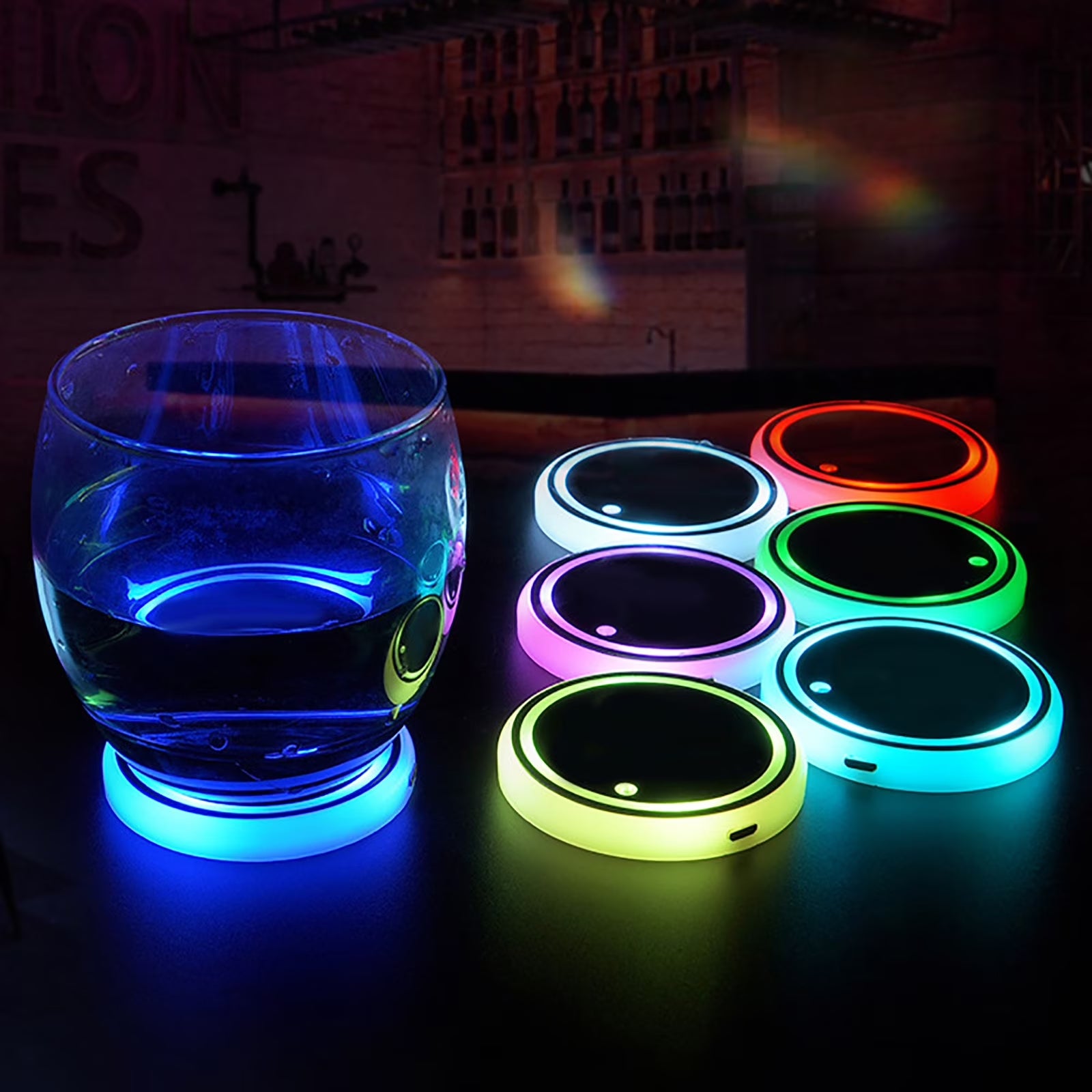 LED Car Cup Holder Lights, 7 Colors Changing USB Charging Mat Waterproof Cup Pad, LED Interior Atmosphere Lamp Decoration Light inside Car Lighting Accessories