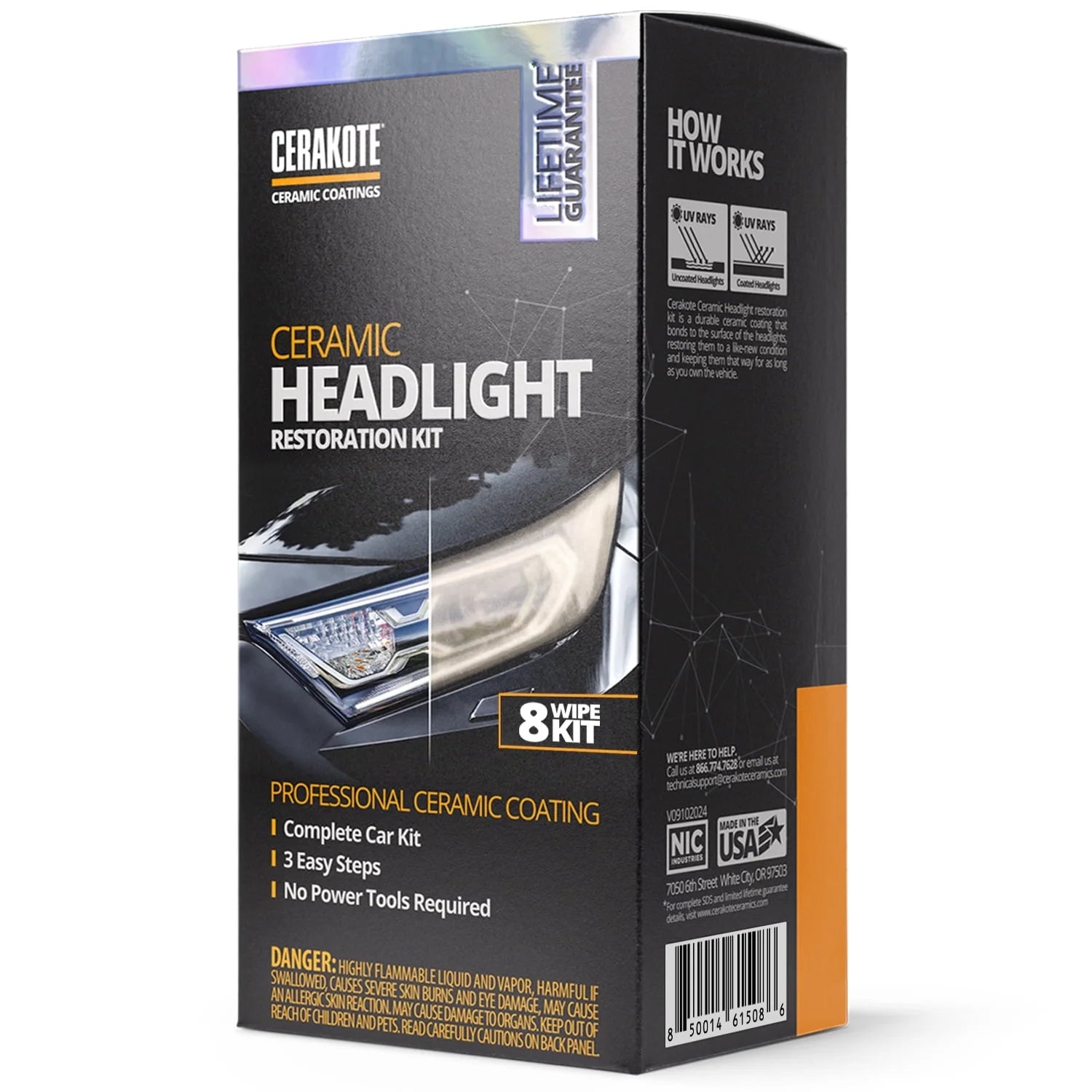 Ceramic Headlight Restoration Kit, Quick & Easy 3-Step Headlight Restorer, 8-Wipe Kit