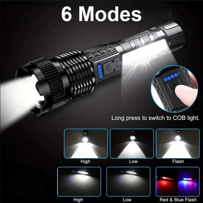 Powerful Flashlights Rechargeable Torch Light High Power LED Flashlight Built-In Battery for Camping Emergency Lamp
