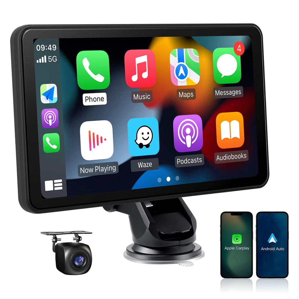 D7 Pro Portable Wireless Car Stereo with 7" Touchscreen, Carplay, Android Auto, Rear Camera