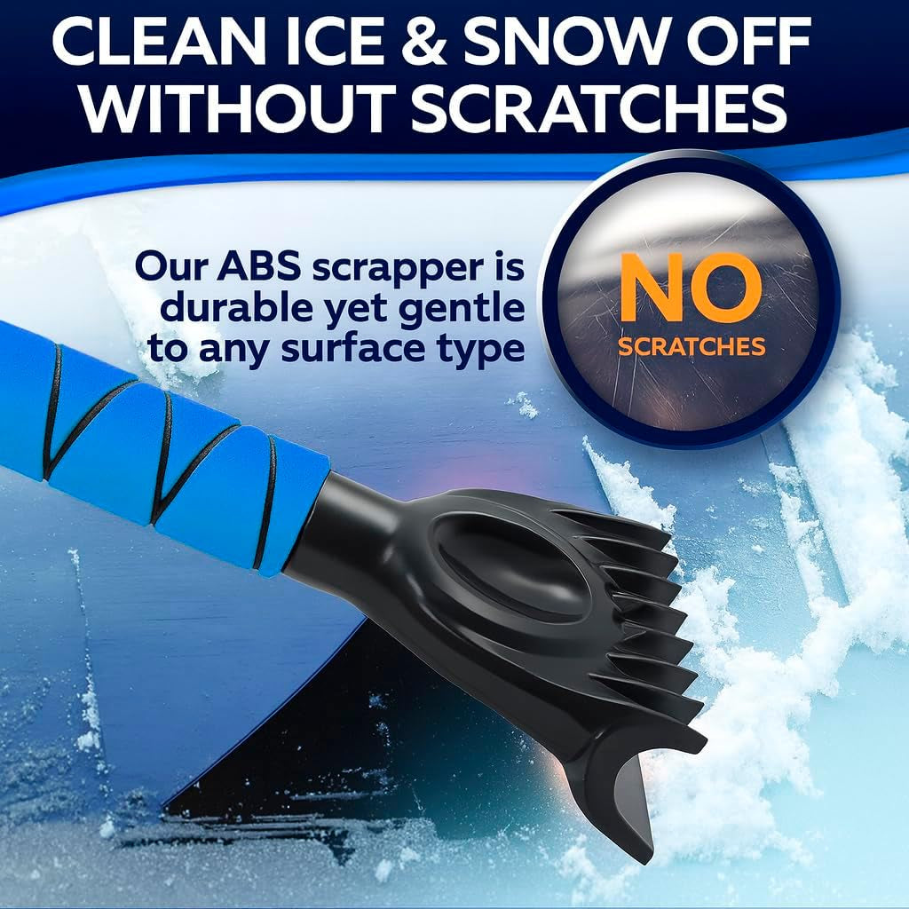 34.5" Snow Brush & Ice Scrapers for Car Windshield with Foam Grip for Cars Extendable, SUV, Trucks - Detachable Сar Scraper - No Scratch - Heavy Duty Handle, Snow Broom, Remover, Easy Scraper, Blue