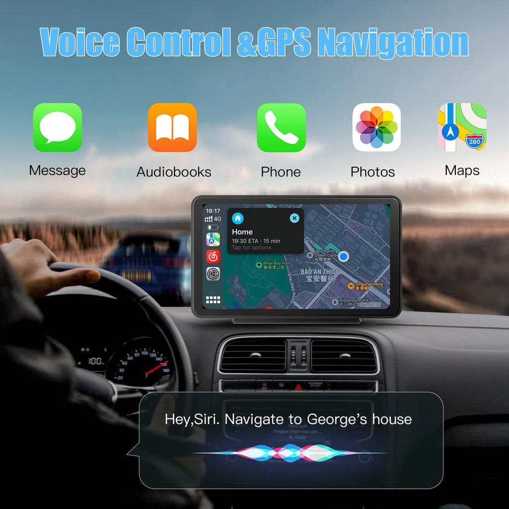 D7 Pro Portable Wireless Car Stereo with 7" Touchscreen, Carplay, Android Auto, Rear Camera