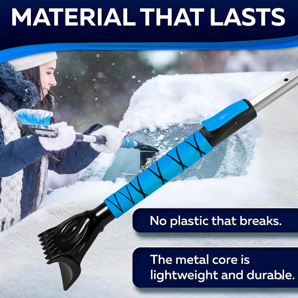 34.5" Snow Brush & Ice Scrapers for Car Windshield with Foam Grip for Cars Extendable, SUV, Trucks - Detachable Сar Scraper - No Scratch - Heavy Duty Handle, Snow Broom, Remover, Easy Scraper, Blue