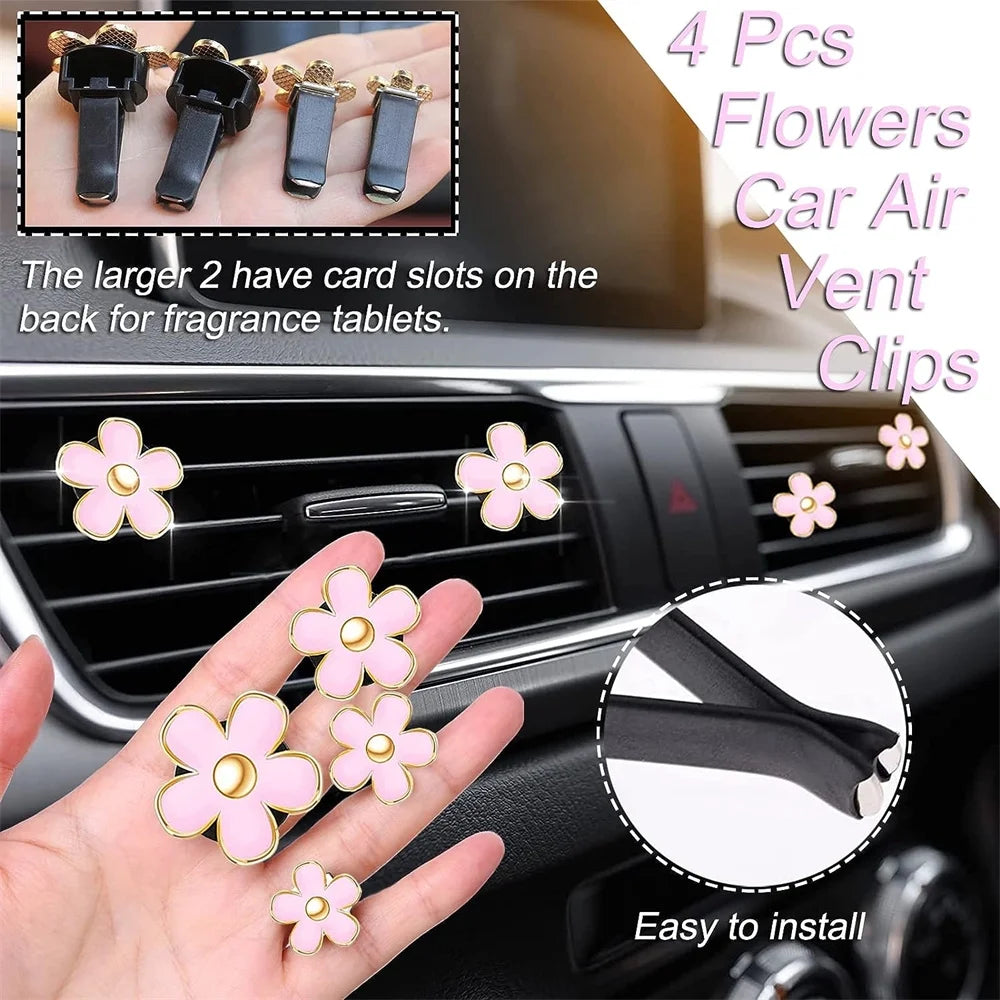 10 Pcs Pink Leather Steering Wheel Cover Set for Women 14.5-15 Inch Car Accessories with Seat Belt Shoulder Pad Seatbelt Cover Cup Holder Start Button Ring Sticker Air Vent Clip