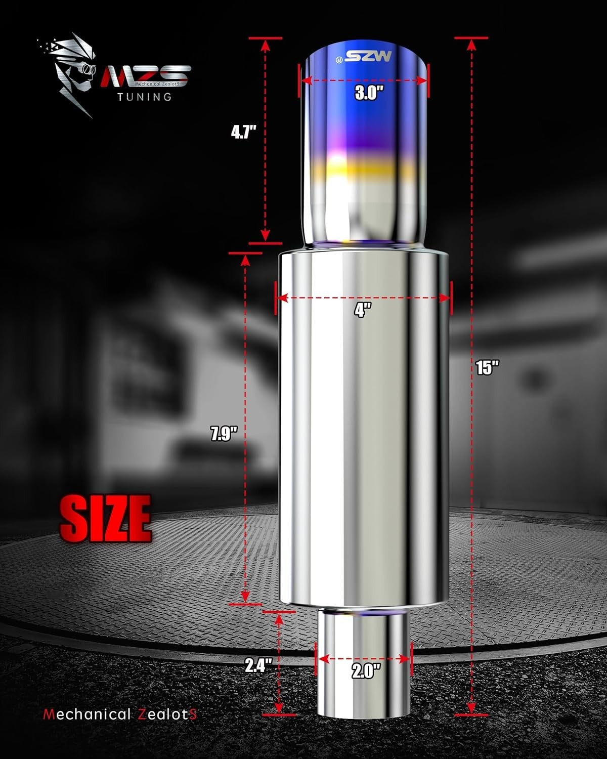Exhaust Muffler, Straight through Stainless Steel 2 Intlet 3 Outlet Burnt