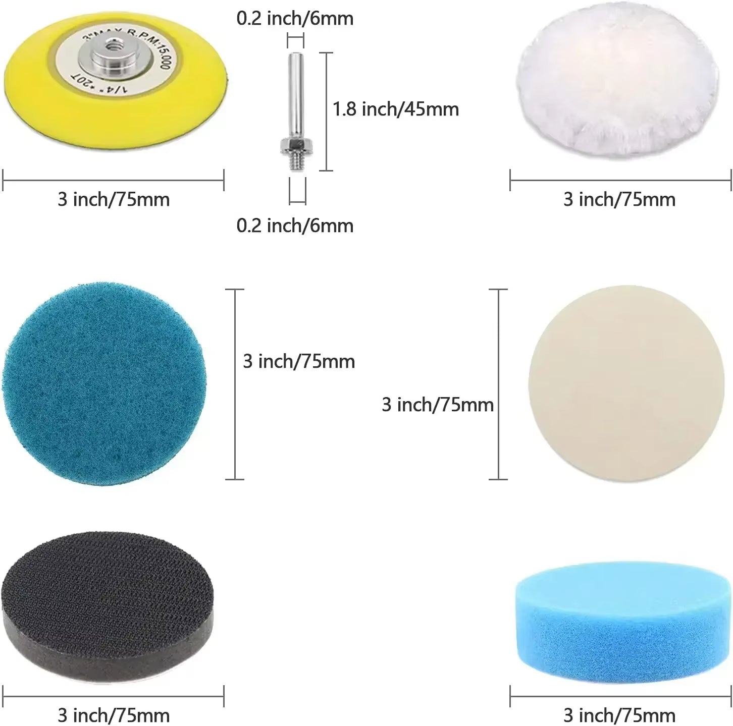 41Pcs Car Headlight Restoration Kit 3 Inch Car Polishing Sanding Discs with 1/4 Inch Shank Backing Pad Scouring Pads Buffing