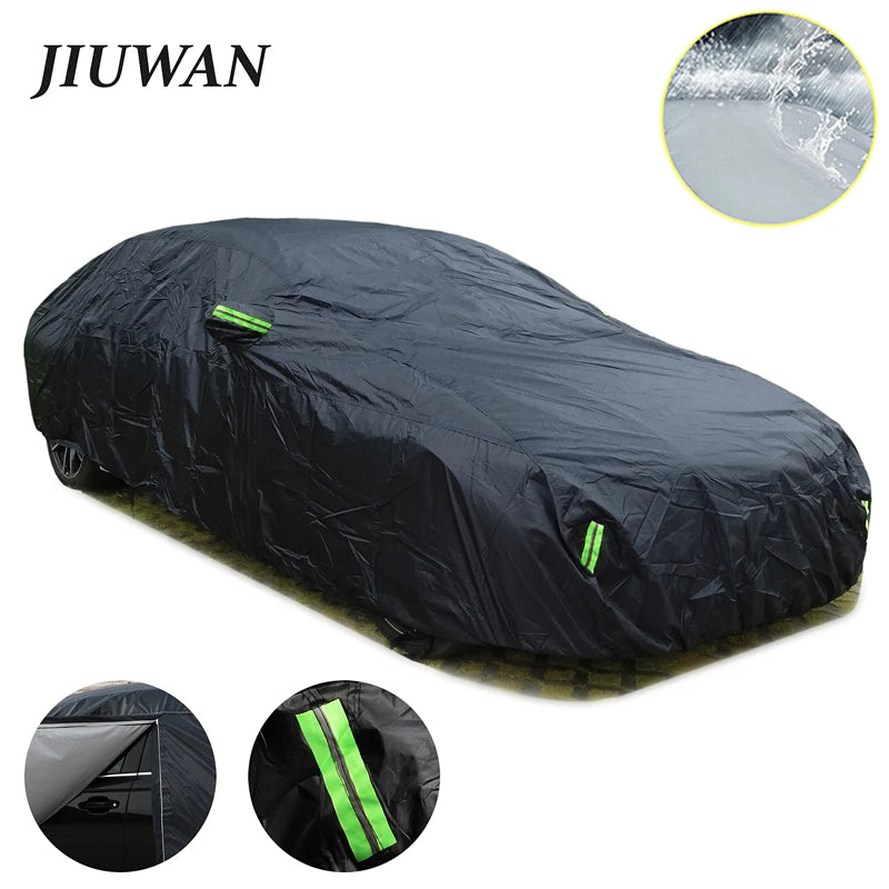 Universal Suv/Sedan Full Car Covers Outdoor Waterproof Sun Rain Snow Protection UV Car Zipper Design Black Car Case Cover S-XXL