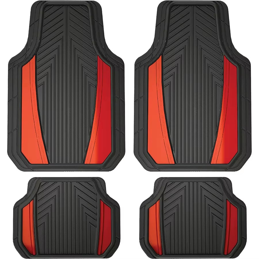 4Piece Anodized Sport Floor Mats Allweather Mats for Cars Trucks Suvs Black Red