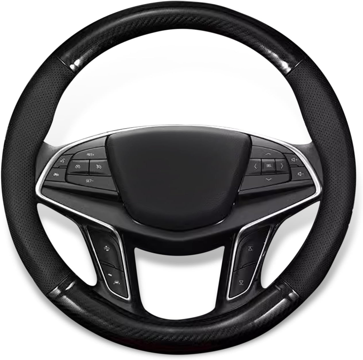 1 Pack Car Breathable Steering Wheel Cover, Wear -Resistant Steering Wheel Sleeve, Carbon Fiber Non-Slip Steering Wheel Protector, Four Seasons Universal Steering Wheel Set (Black #Circular)