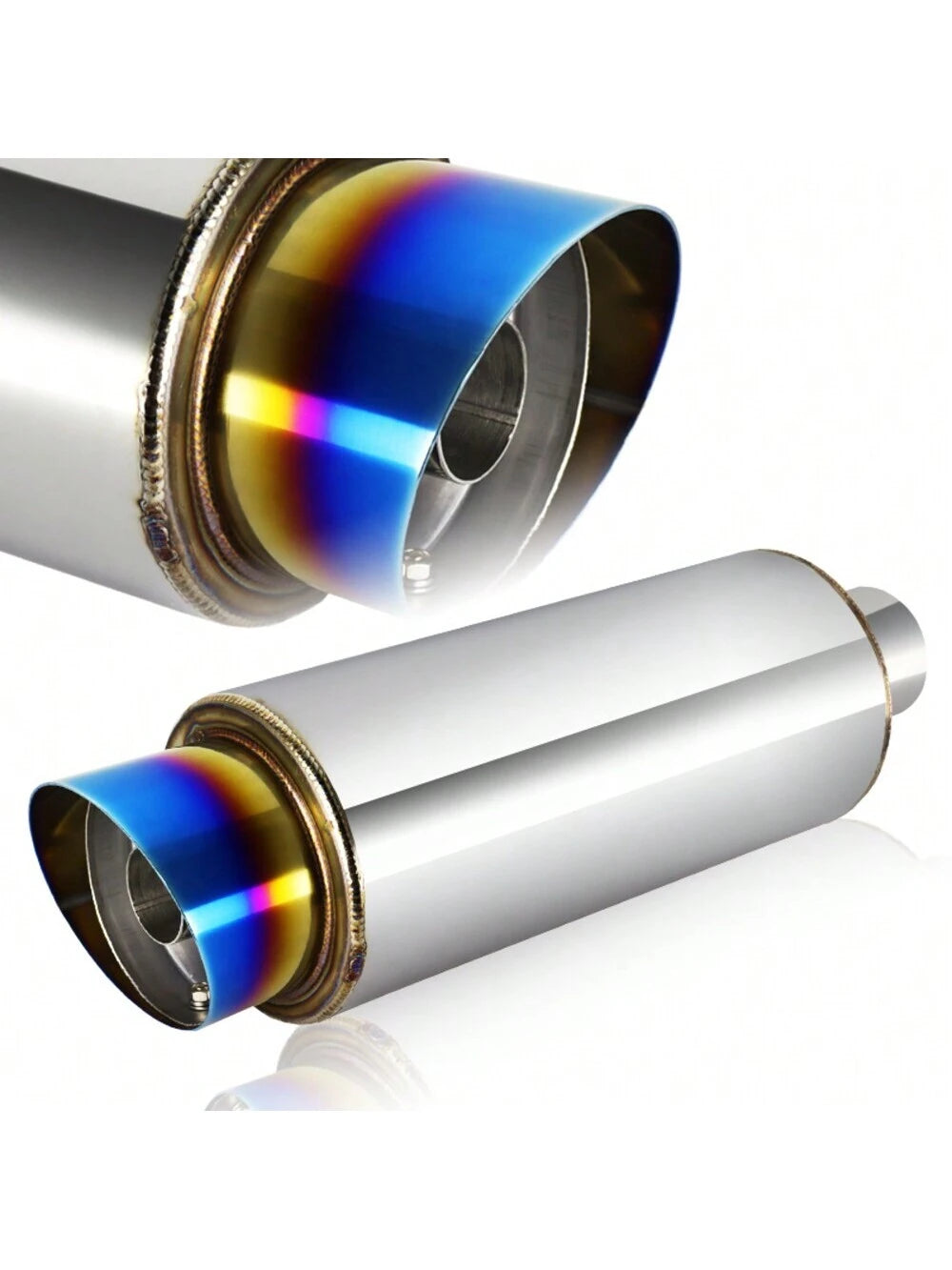 4" Slant Tip Stainless Steel Exhaust Muffler 2.5"Inlet Universal with Removable Silencer