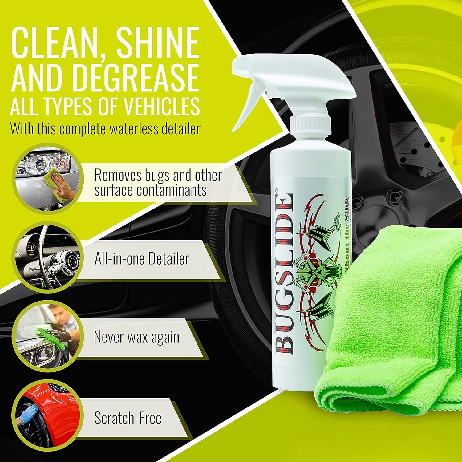 16 Oz Shop Kit Cleaner and Polisher with Microfiber Towel, Tree Sap Remover, Waterless Detailer for Removing Bugs without Scratching, Shining and Degreasing All Surfaces