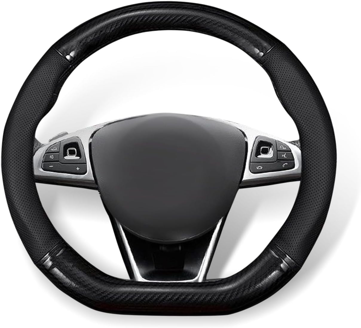 1 Pack Car Breathable Steering Wheel Cover, Wear -Resistant Steering Wheel Sleeve, Carbon Fiber Non-Slip Steering Wheel Protector, Four Seasons Universal Steering Wheel Set (Black #Circular)