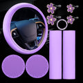 10 PCS Car Accessories Leather Steering Wheel Cover Set, Car Steering Wheel Cover for Women with Seat Belt Pads Cup Holders Start Button, Purple