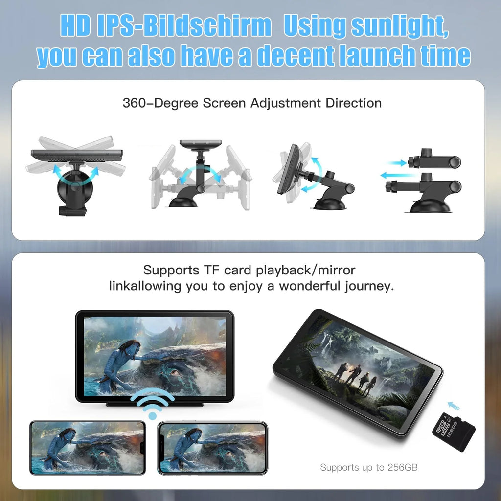 D7 Pro Portable Wireless Car Stereo with 7" Touchscreen, Carplay, Android Auto, Rear Camera