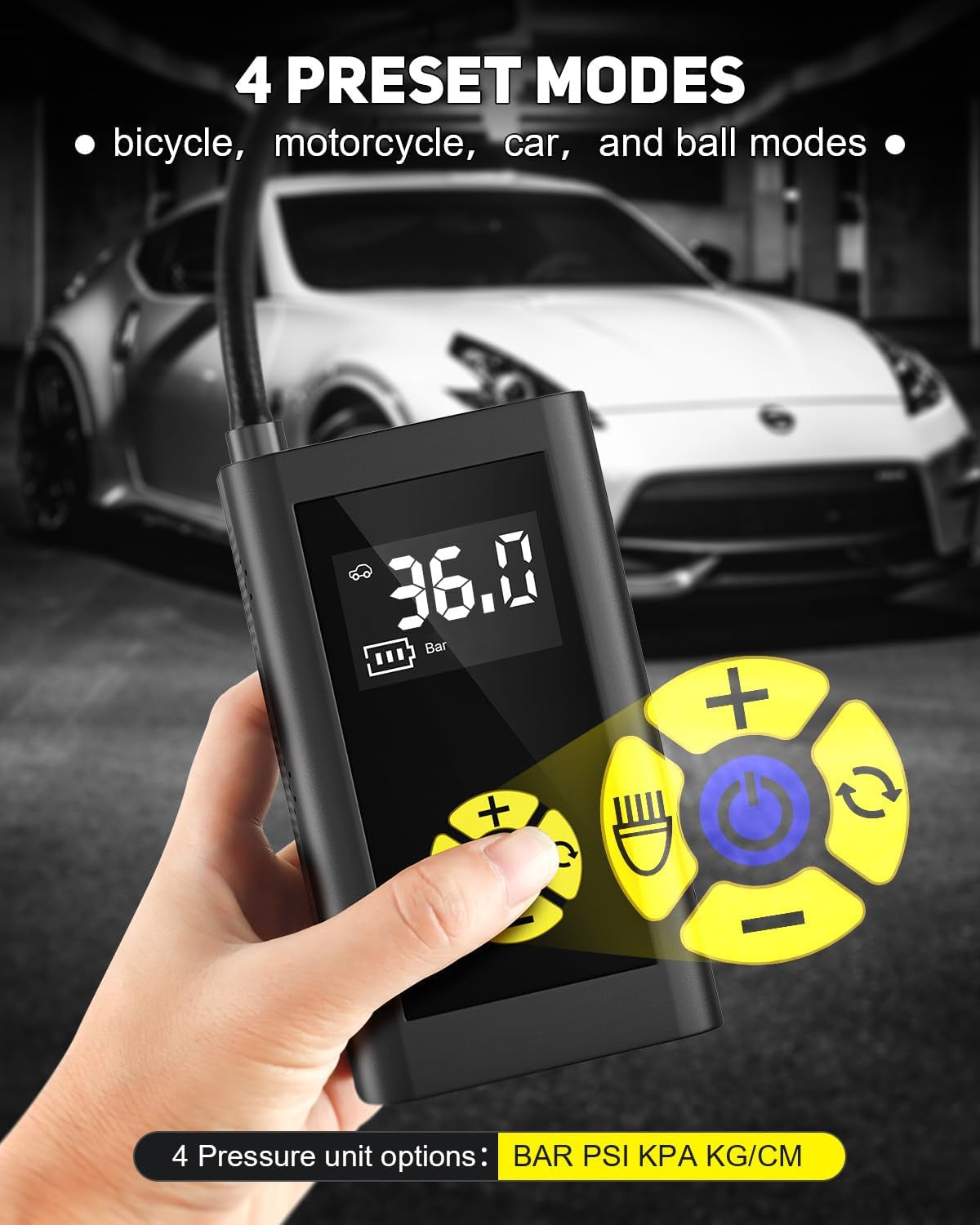 150PSI Portable Tire Inflator - Rechargeable Air Compressor for Cars, Bikes, Motorcycles, Balls, with LED Emergency Light & Flashlight‌