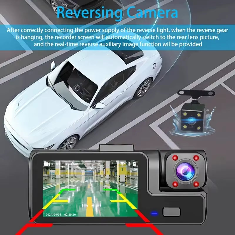 3Camera Dash Cam for Car Camera 1080P Video Recorder WIFI Car DVR 2Lens Front Rear View Camera Night Vision Car Accessories