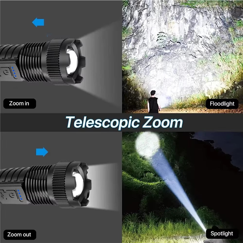 Powerful Flashlights Rechargeable Torch Light High Power LED Flashlight Built-In Battery for Camping Emergency Lamp