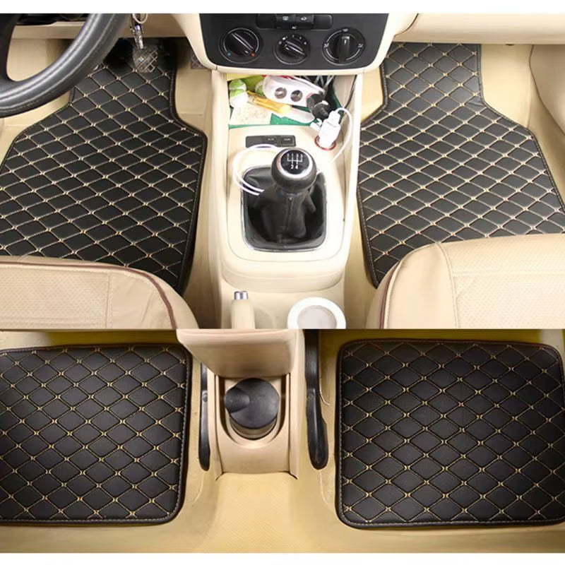 4Pc Universal Fit PU Leather Beige Car Floor Mat Non-Slip Auto Carpet Waterproof Foot Pads Protector Vehicle Interior Moulding