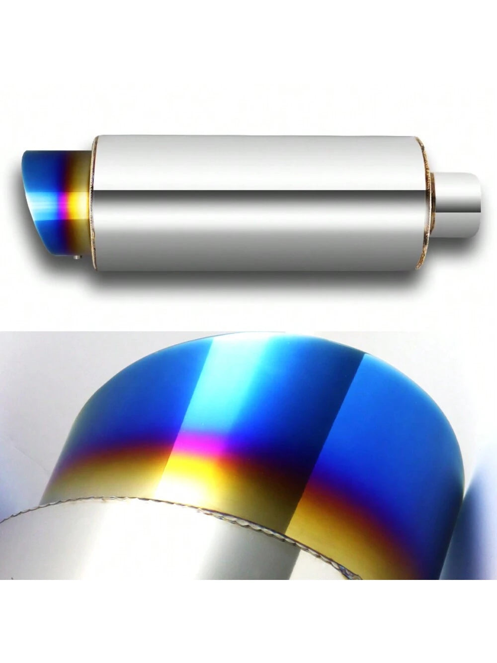 4" Slant Tip Stainless Steel Exhaust Muffler 2.5"Inlet Universal with Removable Silencer