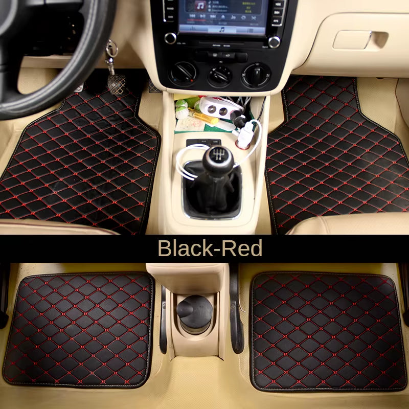 4Pc Universal Fit PU Leather Beige Car Floor Mat Non-Slip Auto Carpet Waterproof Foot Pads Protector Vehicle Interior Moulding