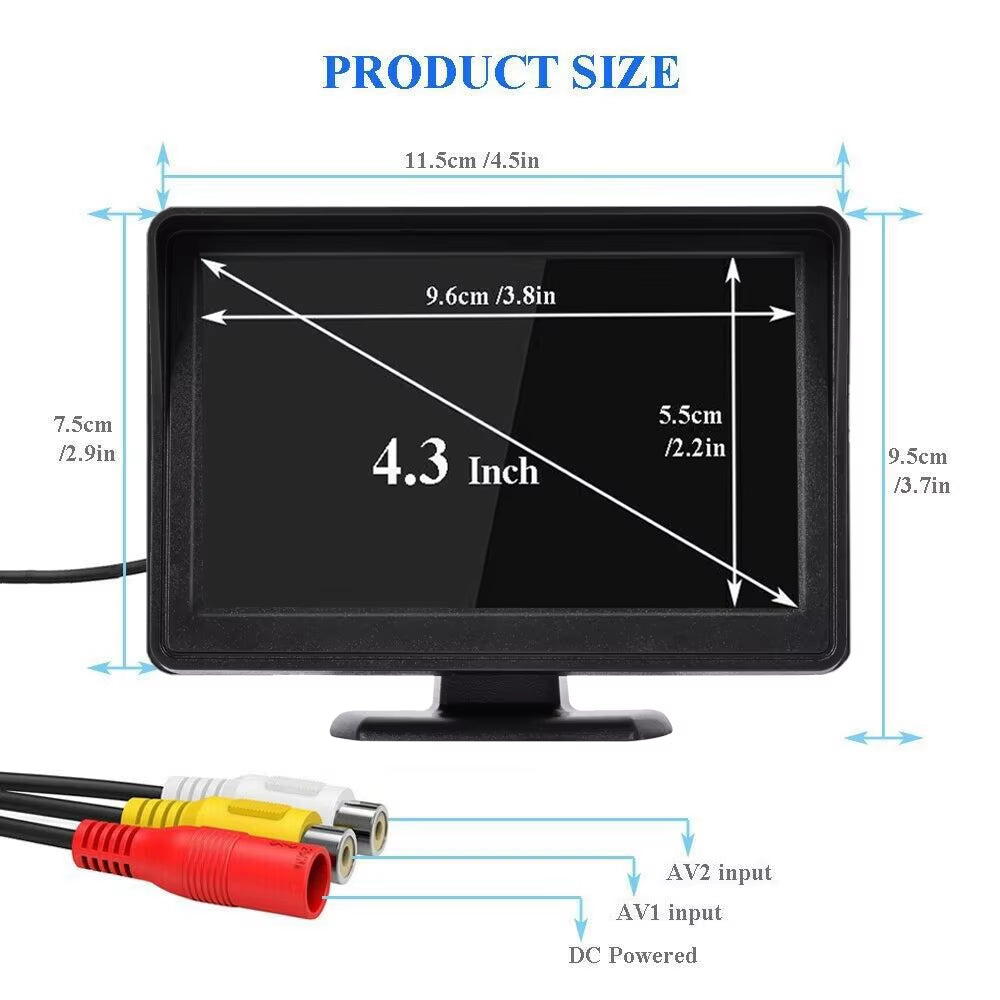 4.3Inch Car Reverse Monitor LCD Mini Rear View Backup Camera Car Monitor System Camera for Vehicle Reversing Parking Systems