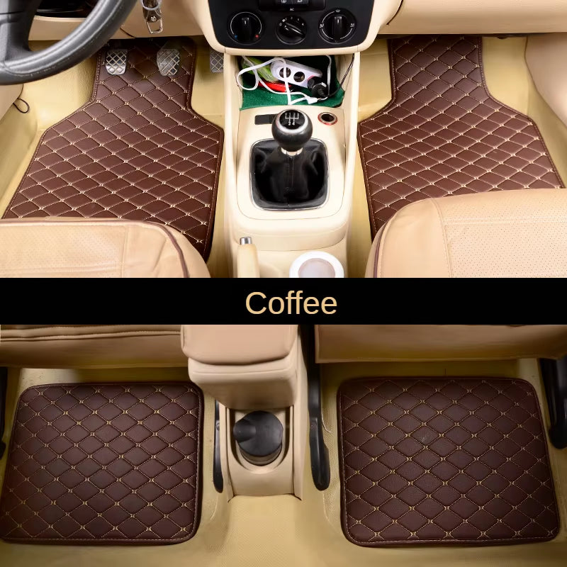 4Pc Universal Fit PU Leather Beige Car Floor Mat Non-Slip Auto Carpet Waterproof Foot Pads Protector Vehicle Interior Moulding