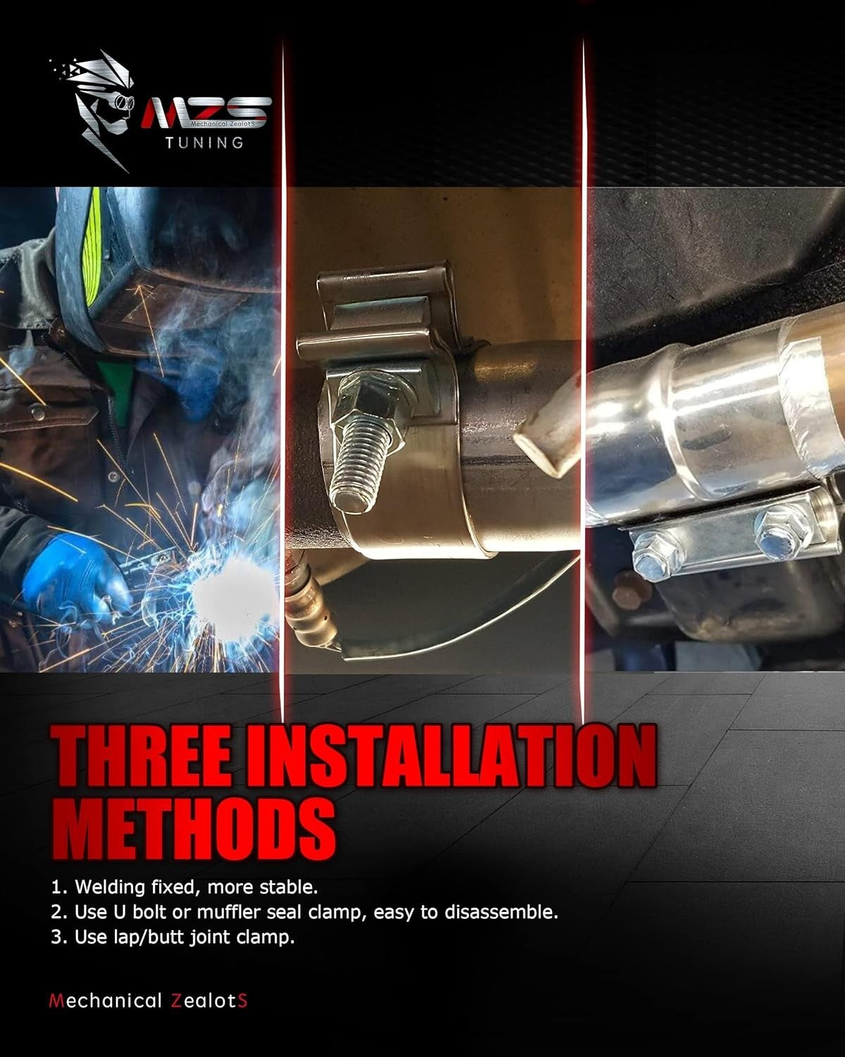 Exhaust Muffler, Straight through Stainless Steel 2 Intlet 3 Outlet Burnt