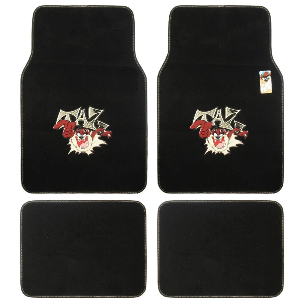 Warner Bros Looney Tunes Tazmanian Devil Universal Fit Car Accessories 4Pc Set Carpet Floor Mats - Front 26"X16.5", Rear 14"X16.5", No-Slip Grip Car Mats