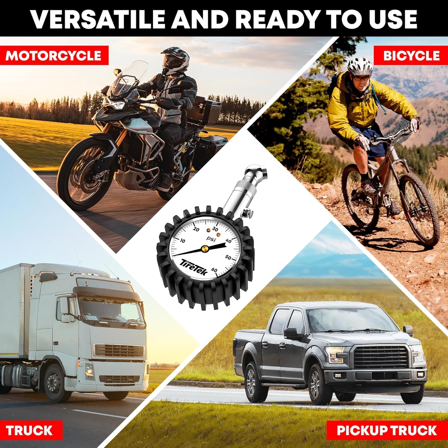 Tire Pressure Gauge for Cars (ANSI Certified) Premium Air Pressure Gauge for Tires - Easy to Read Glow in the Dark Automobile Analog Circular Dial