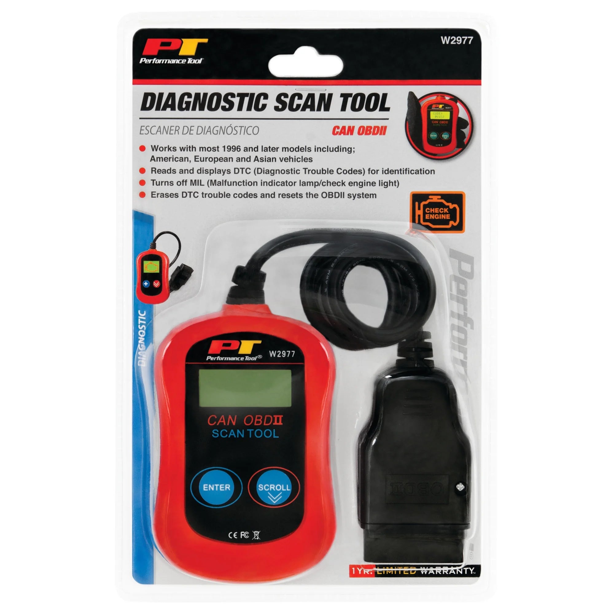 W2977 CAN OBD II Scanner Tool for Check Engine Light & Diagnostics, Direct Scan