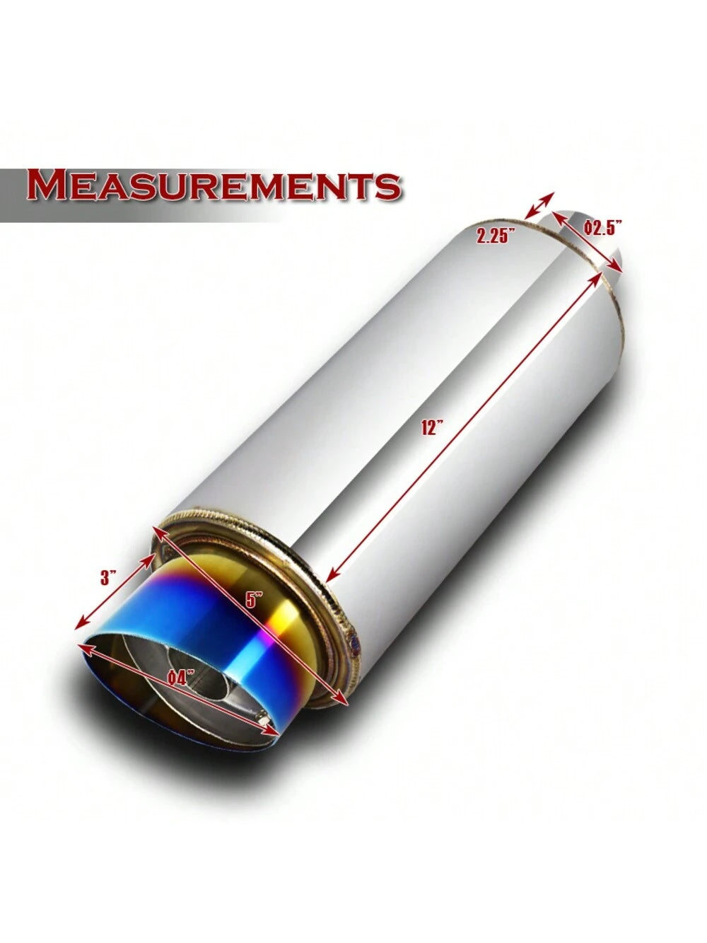 4" Slant Tip Stainless Steel Exhaust Muffler 2.5"Inlet Universal with Removable Silencer