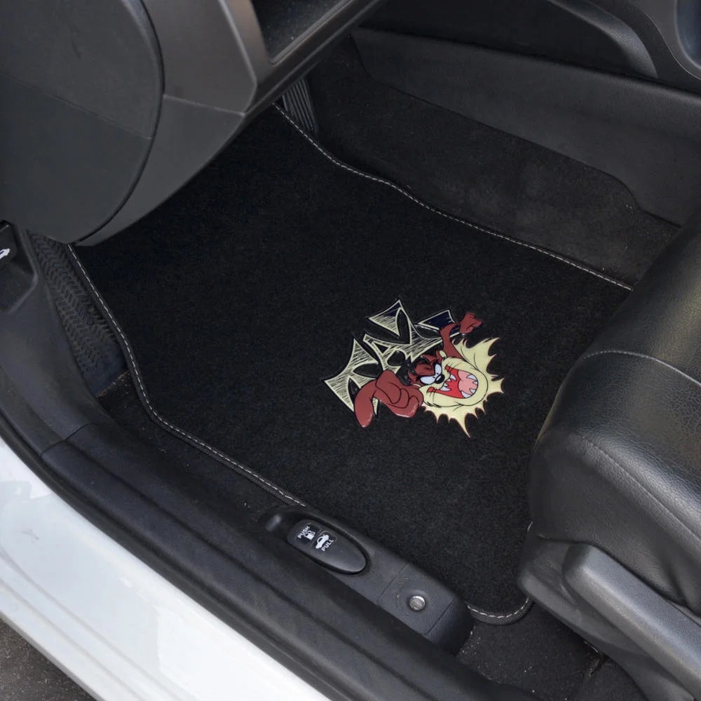 Warner Bros Looney Tunes Tazmanian Devil Universal Fit Car Accessories 4Pc Set Carpet Floor Mats - Front 26"X16.5", Rear 14"X16.5", No-Slip Grip Car Mats