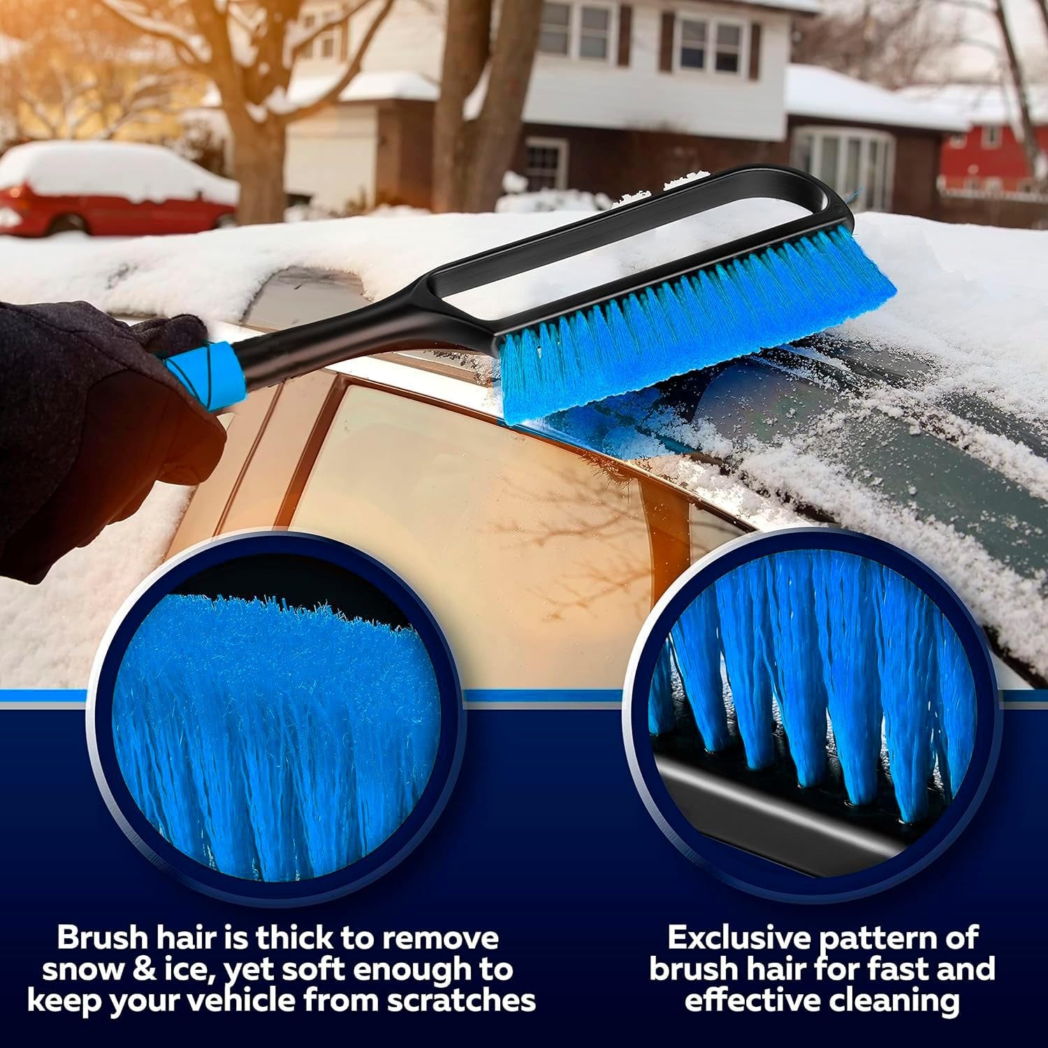34.5" Snow Brush & Ice Scrapers for Car Windshield with Foam Grip for Cars Extendable, SUV, Trucks - Detachable Сar Scraper - No Scratch - Heavy Duty Handle, Snow Broom, Remover, Easy Scraper, Blue