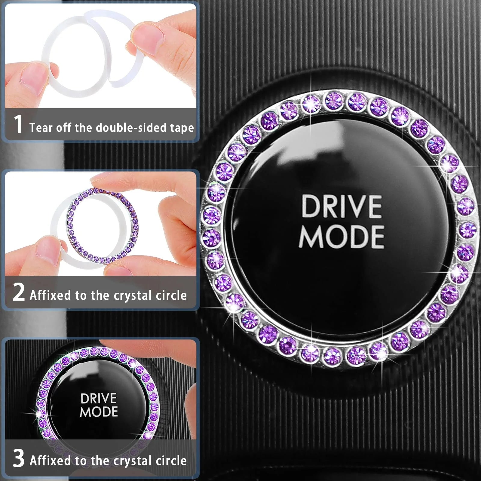 10 PCS Car Accessories Leather Steering Wheel Cover Set, Car Steering Wheel Cover for Women with Seat Belt Pads Cup Holders Start Button, Purple
