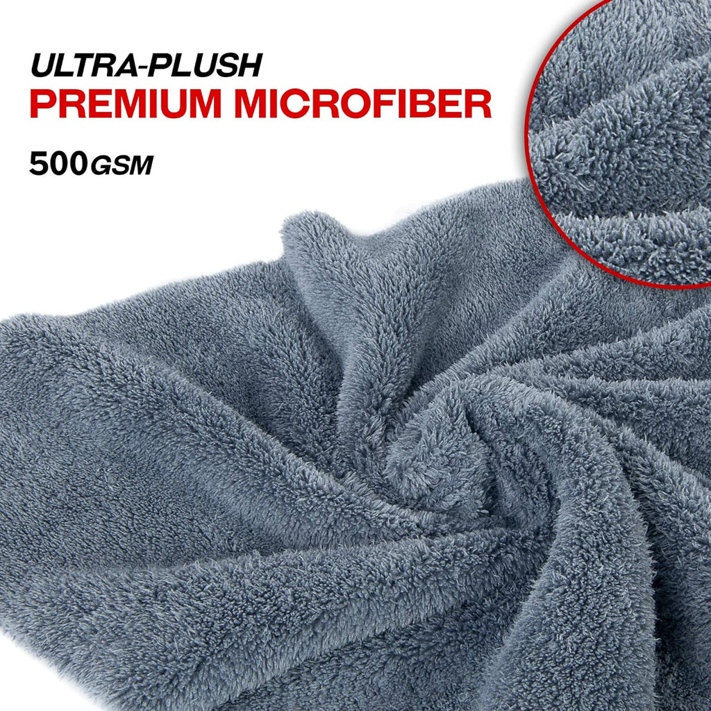 Extra Absorbent Ultra Plush 500GSM Edgeless Microfiber Towels, Car Detailing & Home, Streak-Free, Lint-Free, Scratch-Free, Machine Washable & Reusable, 16X16 Inch, 6-Pack, Gray