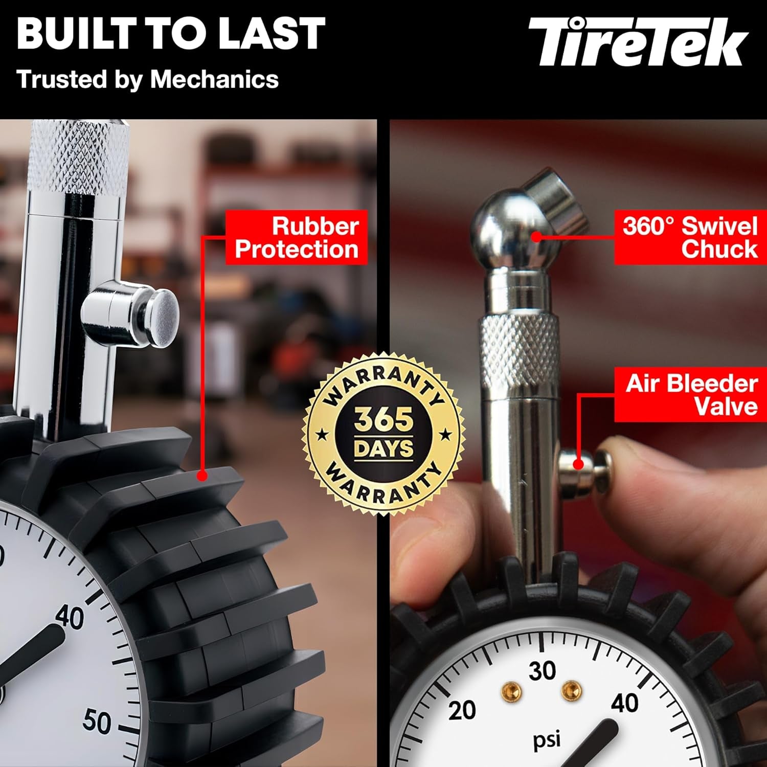 Tire Pressure Gauge for Cars (ANSI Certified) Premium Air Pressure Gauge for Tires - Easy to Read Glow in the Dark Automobile Analog Circular Dial